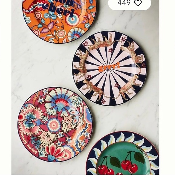 Anthropologie Glazed Decaled Stoneware Plates Set Of Four NWT NIB